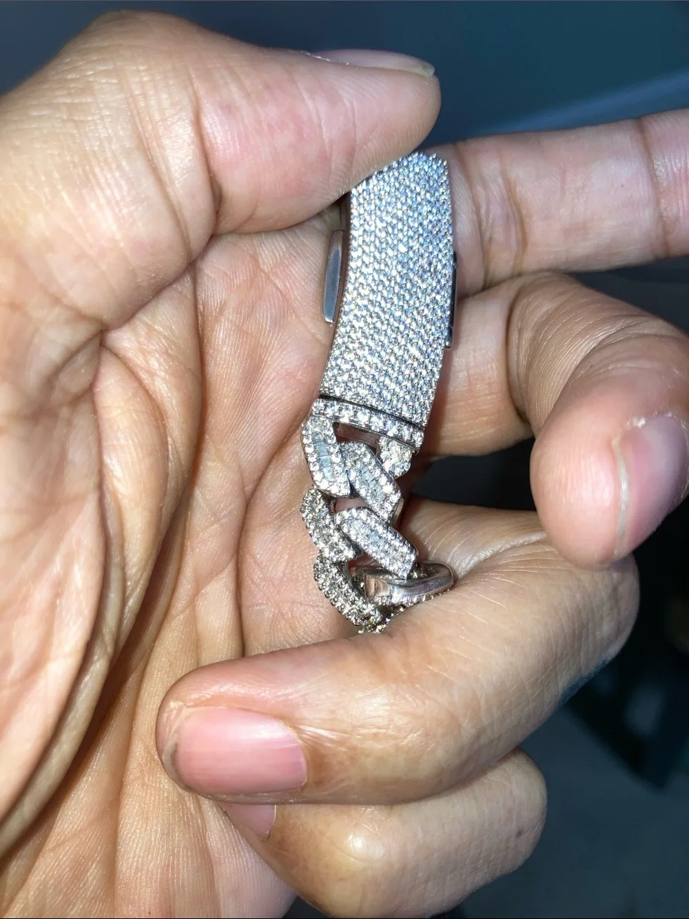 Baguettes with small lab diamond Cuban link Chain Necklace - Men